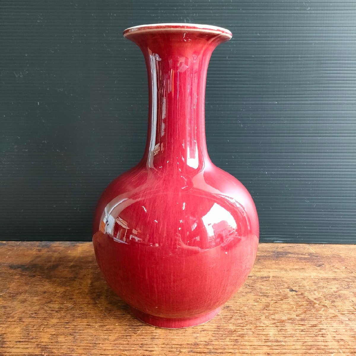 中国 景徳鎮 辰砂花瓶 紅釉 在銘 唐物 骨董 花器 インテリア 置物 陶器 現状品 digjunkmarket拍卖