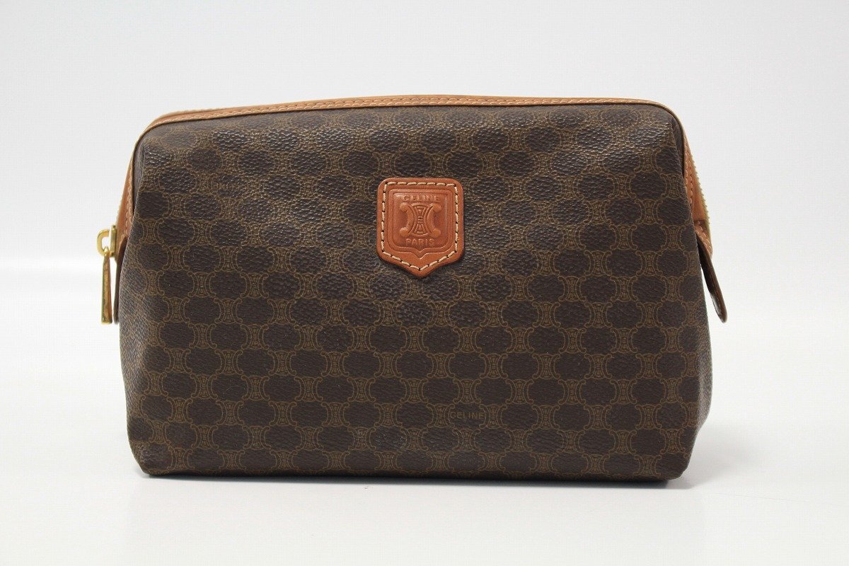 CELINE オールドセリーヌ マカダム柄 ポーチ PVC レザー ブラウン系 10-M026/1/060拍卖