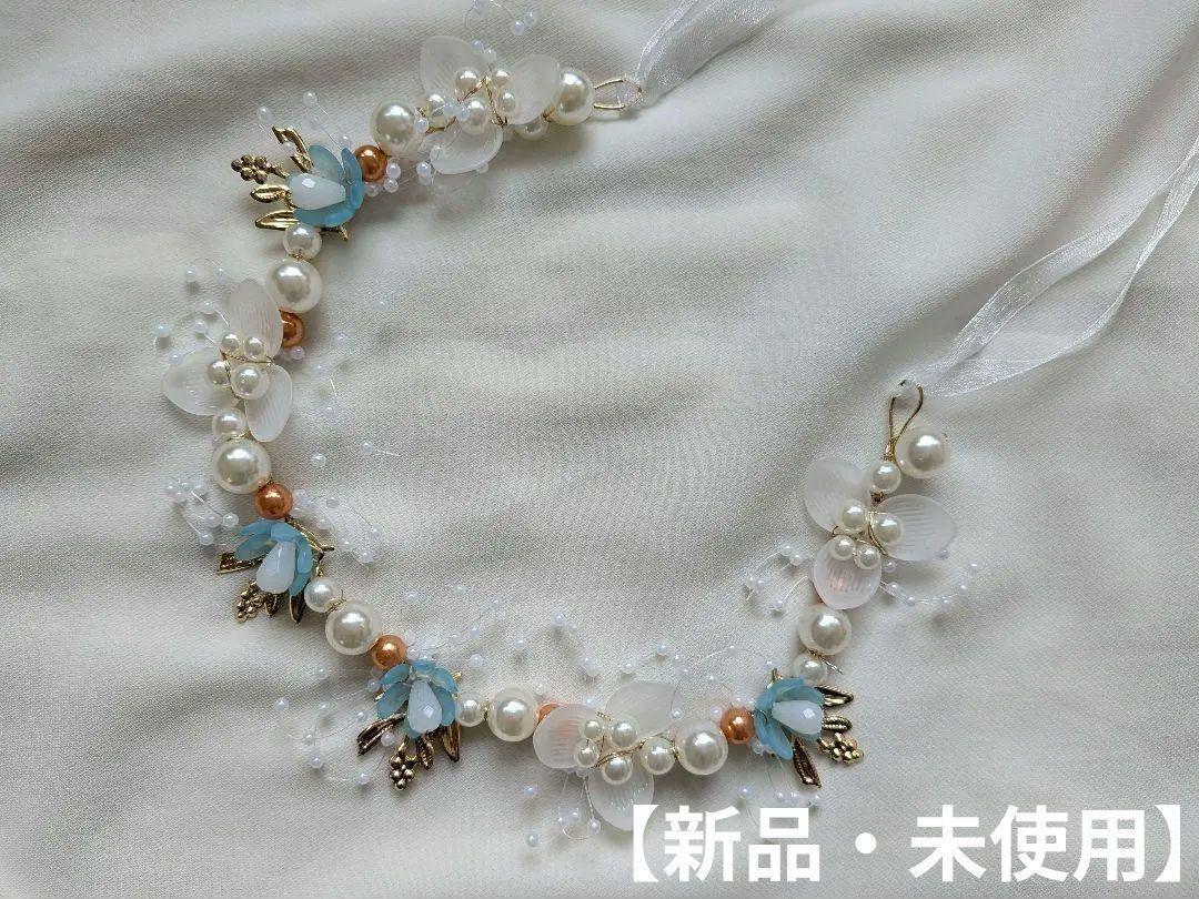 【新品・未使用】子ども用 フラワーリース ヘッドドレス 花輪 ブルー拍卖