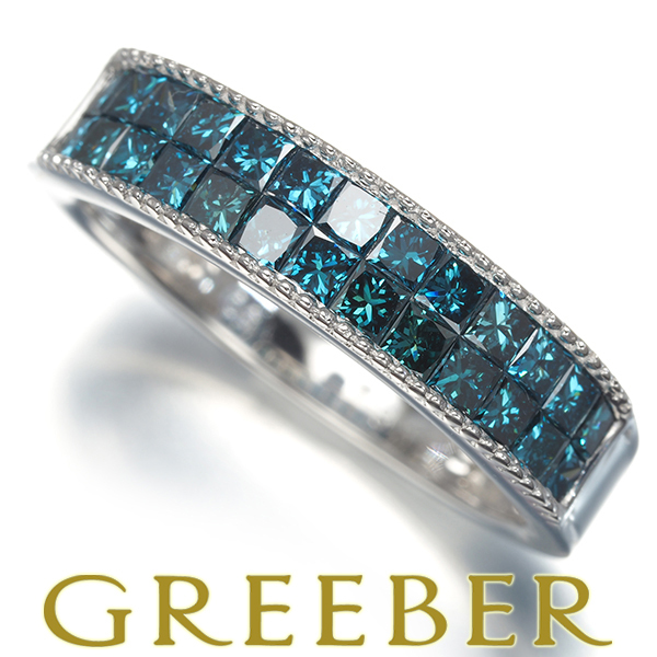 GSTV リング ブルーダイヤ ダイヤモンド 1.50ct ミステリーセッティング ミルグレイン 13.5号 K18WG 指輪 BLJ/GENJ拍卖