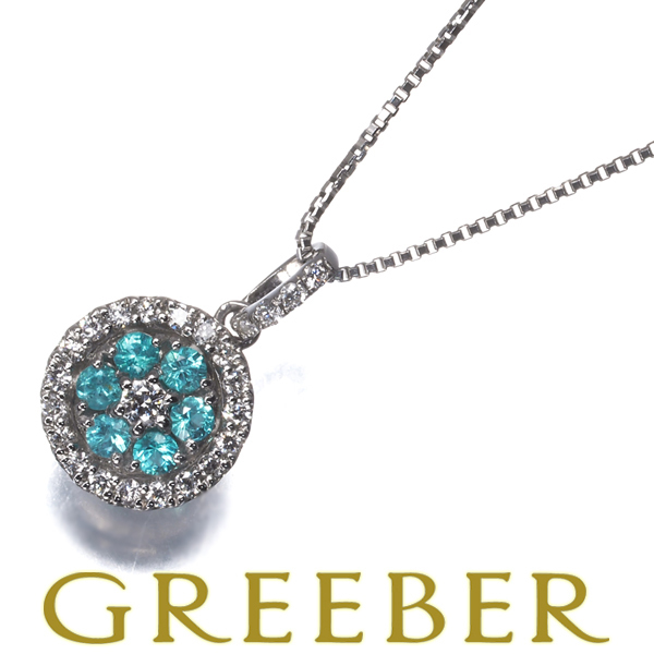 パライバトルマリン 0.11ct ダイヤ ダイヤモンド 0.10ct サークル ネックレス Pt900/Pt850 鑑別書GENJ拍卖