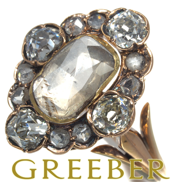 ダイヤ ダイヤモンド ヴィンテージ アンティークカットリング K18YG/PG 指輪 GENJ 限界値下げ品拍卖