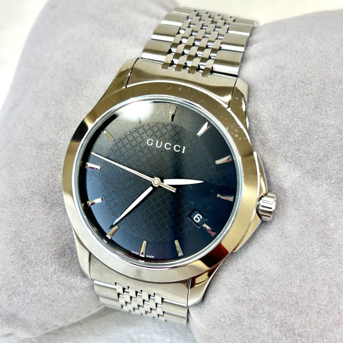 グッチ GUCCI Gタイムレス クォーツ デイト ステンレス ブラック 126.4 G-TIMELESS 腕時計拍卖