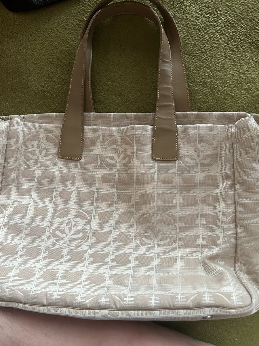CHANEL ベージュ チェック柄 トートバッグ ニュートラベルライン拍卖