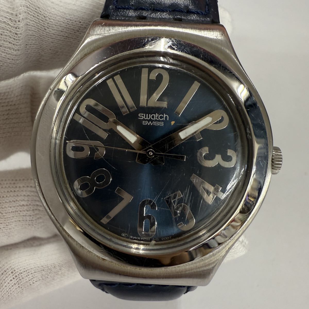 ▽ 1円〜 Swatch SWISS Time for Blue スウォッチ 腕時計 クオーツ レザーベルト 現状不動品 KB2294拍卖