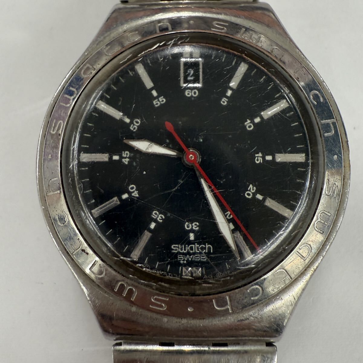 ▽1円〜 Swatch スウォッチ IRONY アイロニー 腕時計 クオーツ ブラック文字盤 デイト ジャンク 現状不動品 KB2305拍卖