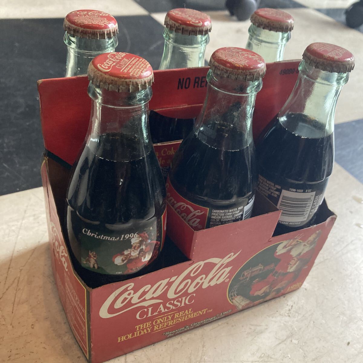 当時物アメリカ現地購入 新品 コカコーラ クリスマス1996年 ガラス製6本セットペプシ ドクターペッパー セブンアップ マッコイ世田谷ベース拍卖