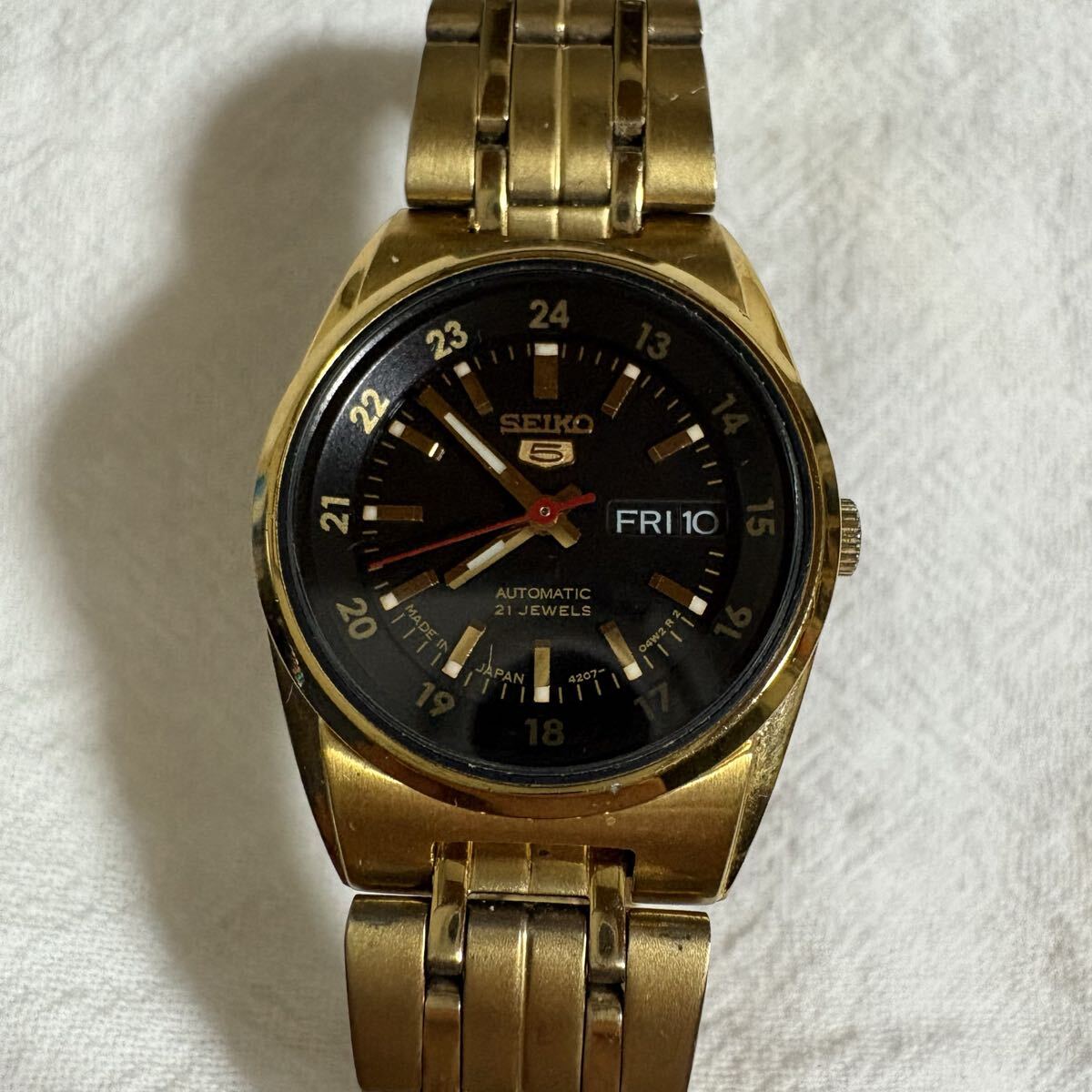 SEIKO 5 セイコー5 自動巻き 手巻き 腕時計 ゴールド 黒文字盤 日本逆輸入モデル 海外モデル 動作品 4201-01AD拍卖