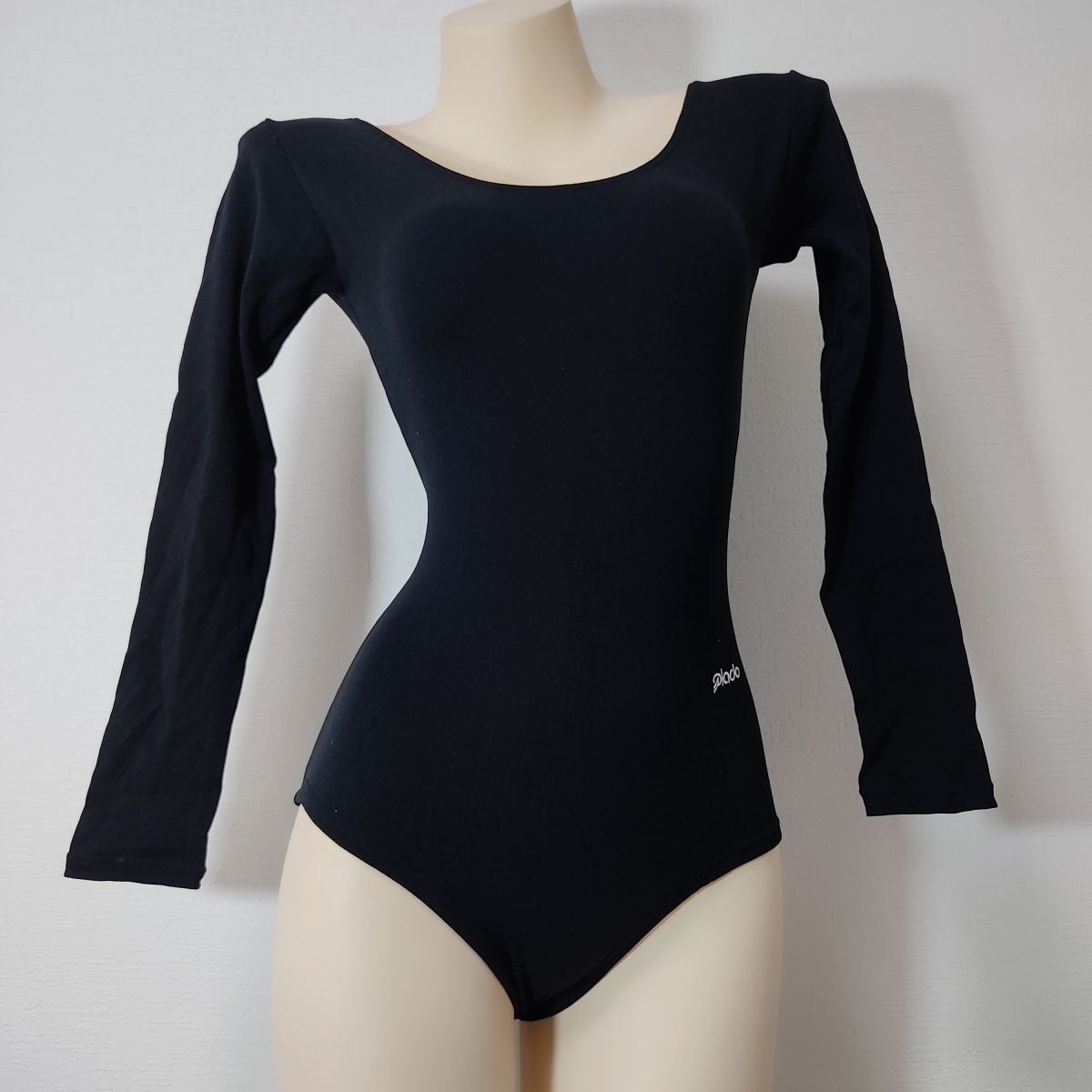 75*pladoレオタード(L)★光沢ブラック黒 長袖★伸縮性あり大きいサイズ男性も拍卖