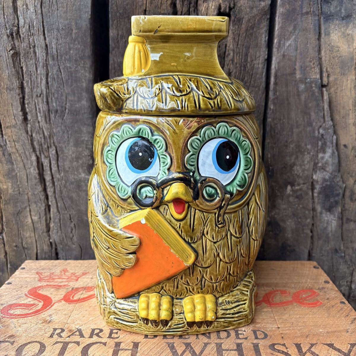 【1970s JAPAN vintage】Green Owl Cookie Jar フクロウ クッキージャー ビンテージ拍卖