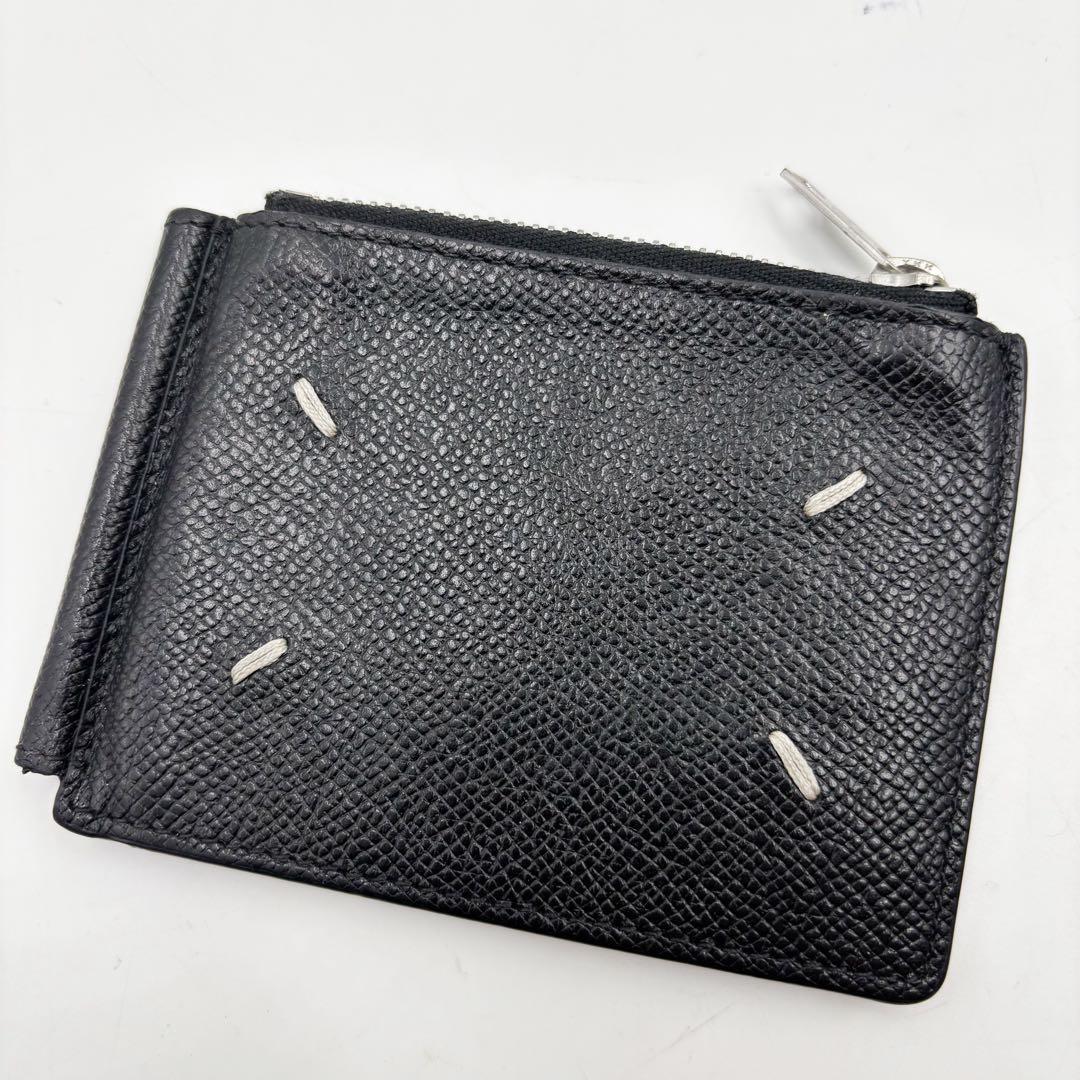 メゾンマルジェラ 2つ折り財布 4ステッチ サフィアーノレザー ブラック 黒拍卖