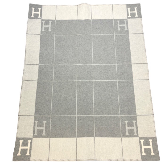 HERMES エルメス プレード アヴァロン ブランケット ジャガード織 ウール×カシミヤ エクリュ・グリ・クレール(グレー系) インテリア拍卖