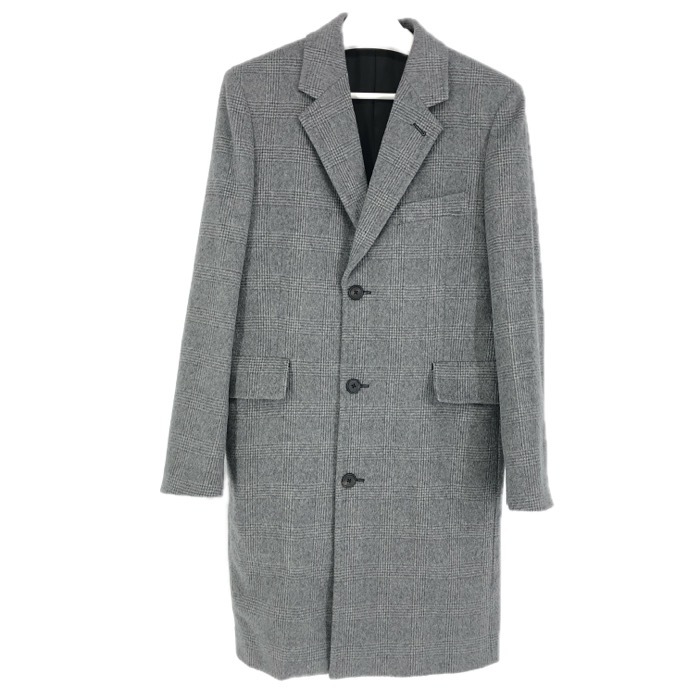 Paul Smith ポール・スミス チェスターコート シングル グレンチェック柄 293072 690S カシミヤ グレー Mサイズ【中古】メンズ拍卖