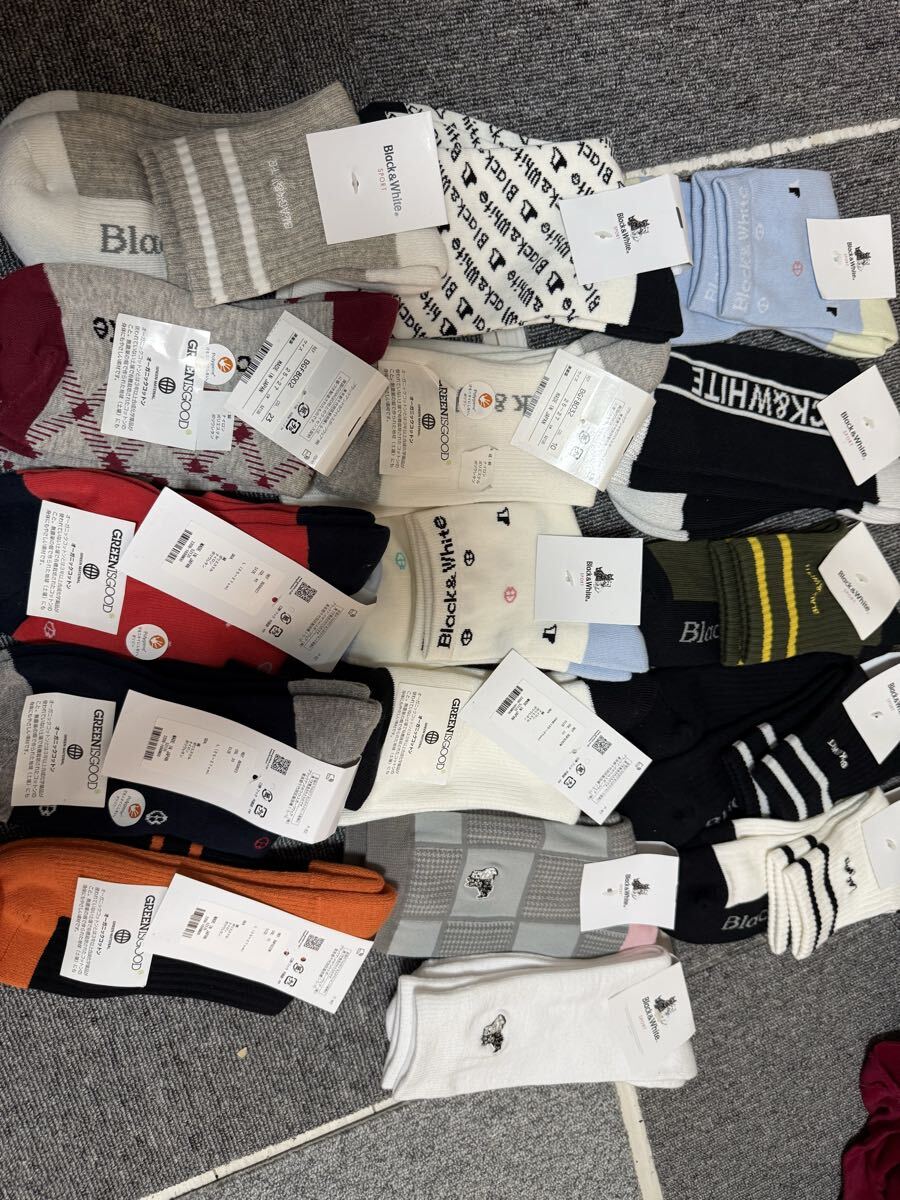 新品未使用品 BLACK & White SPORT Lサイズ ゴルフ ソックス大量 まとめ 16点 25-27 golf 靴下 コットン 黒 緑 白 柄 マーク拍卖