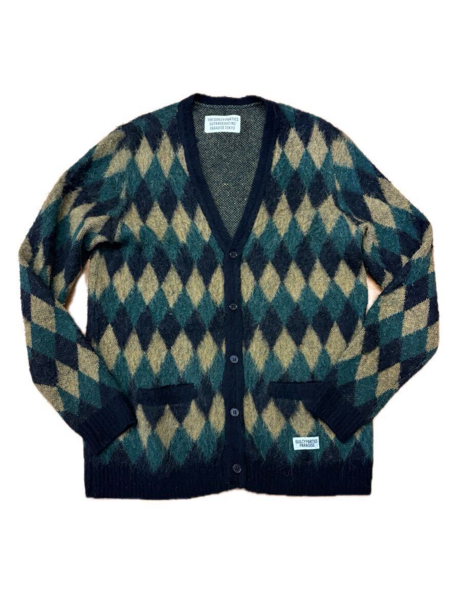 WACKOMARIA 16AW BABYALPACADIAMOND CHECK CARDIGAN ベビーアルパカ ワコマリア カーディガン ダイヤモンドチェック アーガイル L 名作!拍卖