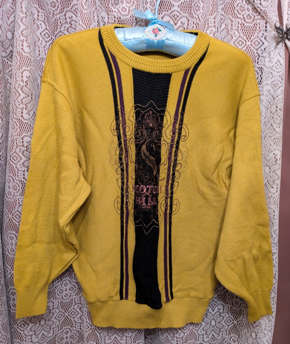 SCOTCH HILL■スコッチヒル■M■太アーム■バルーンシルエット■レトロ■ヴィンテージ■オールド/昭和■70’s80's90's■ニット■黄橙毛100%拍卖