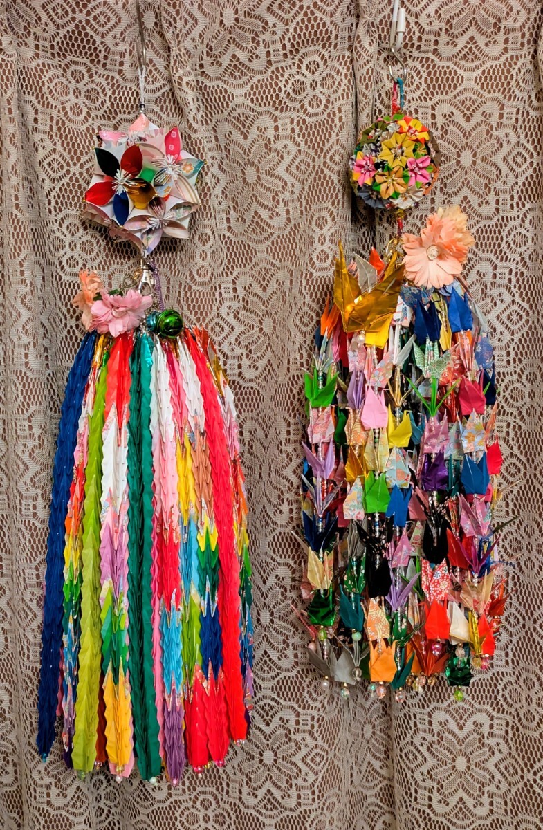 2セット!★カラフル系♪5枚花&千羽鶴★くす玉&開いた折り鶴333羽★御鈴/造花飾り揺れて〜綺麗★商売繁盛★縁起担ぎ★幸福★和★贈答品♪拍卖