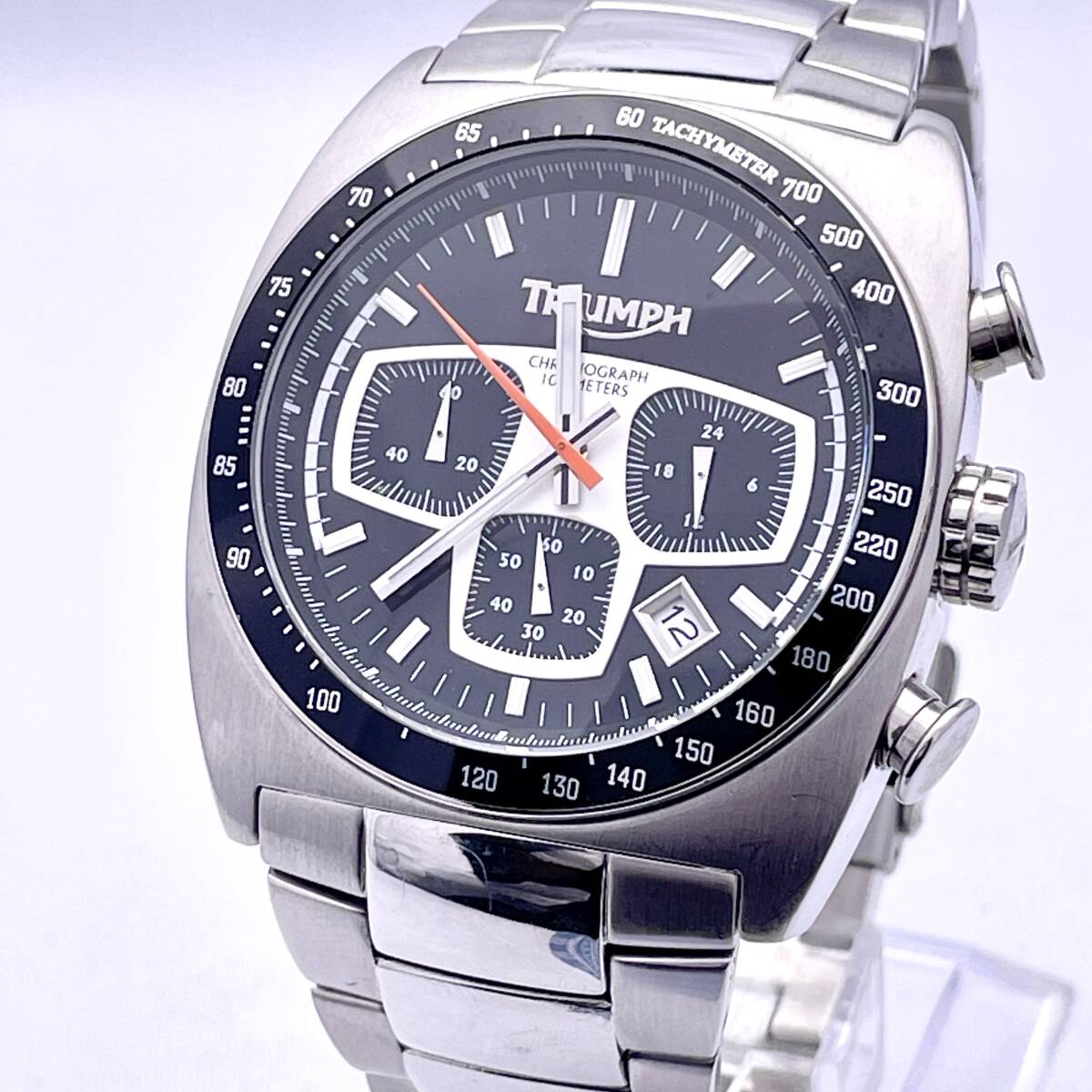 TRIUMPH トライアンフ 3019 腕時計 メンズ ウォッチ クォーツ quartz クロノグラフ デイト 黒文字盤 銀 シルバー 黒 ブラック P4542拍卖