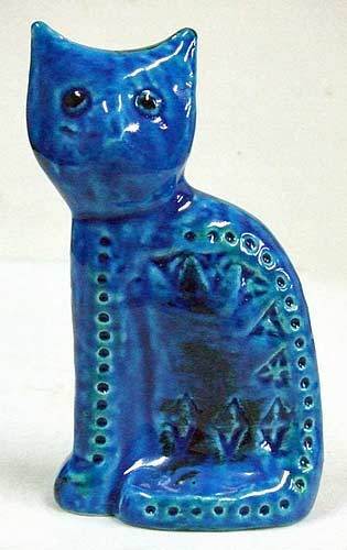 イタリア製 輸入雑貨 ネコ 猫 陶器 置物 ブルー Bitossi ビトッシ Flavia フラビア リミニブルー リビングスタジオ 両面 F119 送料無料拍卖