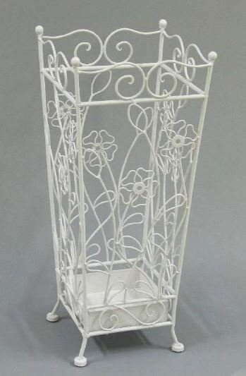 輸入雑貨 傘立て アイアン クラシック フラワー リビングスタジオ 直輸入 白 正方形 ヨーロピアン アンティーク シャビー 350005 送料無料拍卖