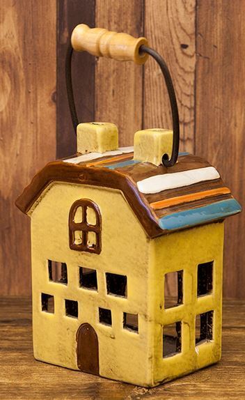 輸入雑貨 キャンドルハウス カンテラハウス 陶器 イエロー オブジェ 家 置物 ハンドメイド カントリー ナチュラル ミニチュア 29228拍卖