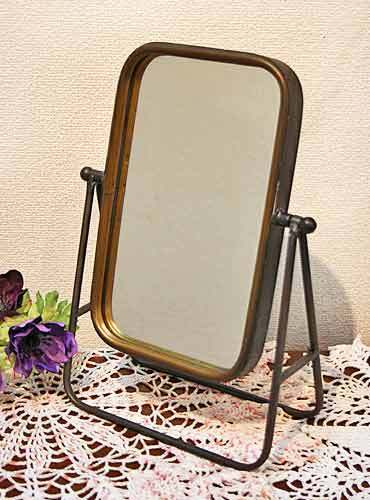輸入雑貨 アイアンロッド ミラー スタンドミラー コベントガーデン シャビー モダン インダストリアル シンプル 卓上ミラー 鏡 KW-27拍卖