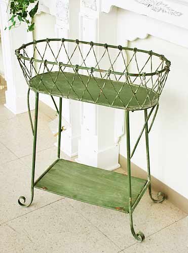 輸入家具 エバー スタンドバスケット プランター コベントガーデン グリーン ガーデニング シャビー アンティーク アイアン VI-48 送料無料拍卖