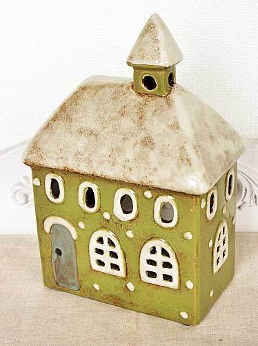 輸入雑貨 キャンドルハウス カンテラハウス 陶器 グリーン 素朴 オブジェ 家 置物 ハンドメイド カントリー ナチュラル ミニチュア 29213拍卖