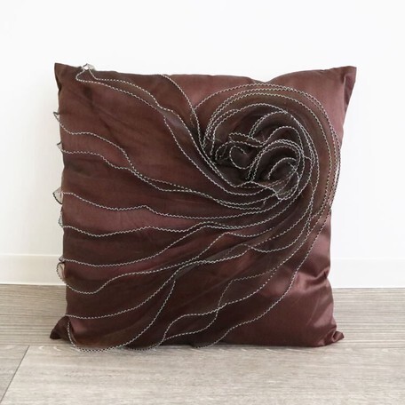 輸入雑貨 クッション ブラウン ローズ フリル リビングスタジオ 直輸入 茶 バラ 45X45 1608WUJ009拍卖