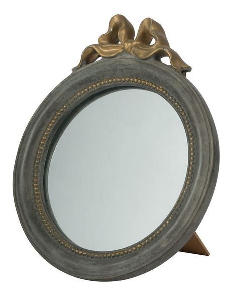 輸入雑貨 ミラー 壁掛け 卓上 テーブルミラー フレンチグレー リボン リビングスタジオ 直輸入 ロココ アンティーク シャビー 85035MR拍卖
