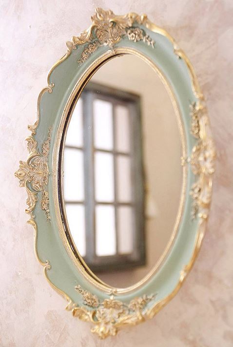輸入雑貨 ロココデコ ウォールミラー グリーン ゴールド 楕円 リビングスタジオ 彫刻 シャビー アンティーク トレー AL70-16GR 送料無料拍卖