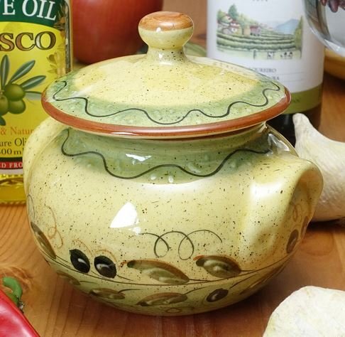 ポルトガル製 輸入雑貨 ガーリックポット オリーブ リビングスタジオ 直輸入 キャニスター 小物入れ グリーン アルコバサ 陶器 PFA-43AG-OV拍卖