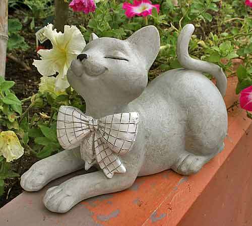 輸入雑貨 ネコ 猫 置物 オブジェ お座り おすまし顔 フレンチ グレー アンティーク ビンテージ シャビーシック リボン 11077拍卖