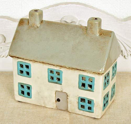 輸入雑貨 キャンドルハウス カンテラハウス 陶器 グレー 素朴 オブジェ 家 置物 ハンドメイド カントリー ナチュラル ミニチュア 29203拍卖