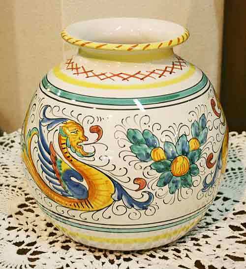 イタリア製 輸入雑貨 花瓶 マヨルカ焼き デルータ Deruta ドラゴン リビングスタジオ 直輸入 フラワーベース 陶器 Sberna 794-20 送料無料拍卖