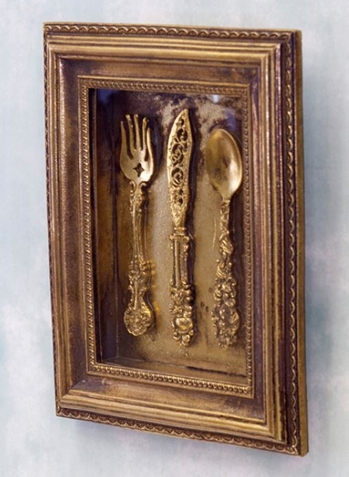 輸入雑貨 ロイヤルサロン ウォールデコ Cutlery 壁飾り リビングスタジオ 直輸入 スプーン ナイフ フォーク アンティーク ゴールド CX1014拍卖