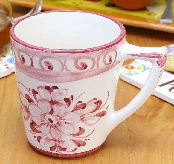ポルトガル製 輸入雑貨 マグカップ コーヒーカップ ピンク リビングスタジオ 直輸入 伝統柄 花柄 手描き 陶器 アルコバサ 姫系 PFA-26P拍卖
