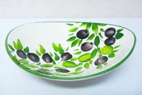 イタリア製 輸入雑貨 パスタ カレー 深皿 19cm 楕円 オリーブ 陶器 リビングスタジオ 直輸入 サラダボウル シチュー バッサーノ P2-9316OL拍卖