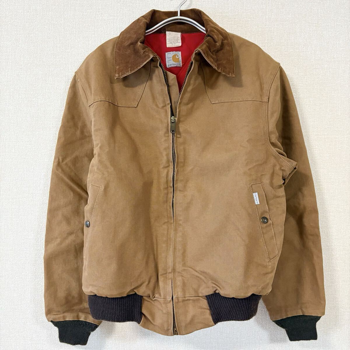 1円【美品 100周年モデル USA製】 Carhartt カーハート サンタフェジャケット ダック 赤キルティング 裏地 コーデュロイ襟 ブラウン系 希少拍卖