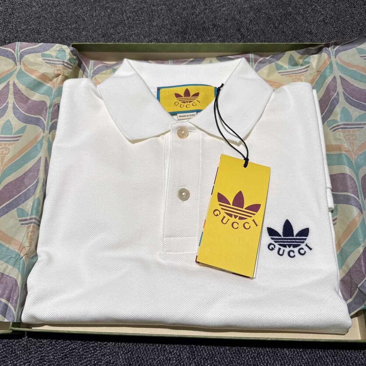 新品未使用 GUCCI×adidas グッチ アディダス サイズM ポロシャツ 半袖 白 Tシャツ拍卖
