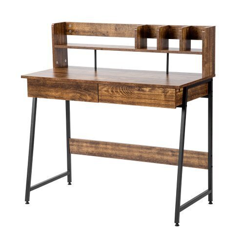 強力推薦★【ダークブラウン】パソコンデスク 引き出し付き 収納台 ミシン台 学習机 勉強机拍卖