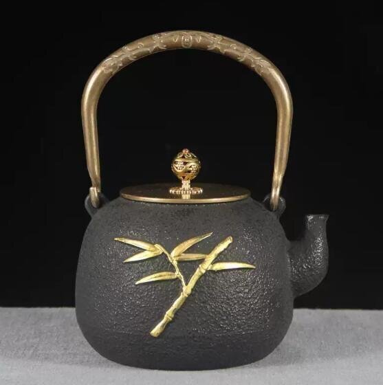 竹鉄壺 コーティングなし 手作り鉄 やかんを沸かす お茶の道具 1300ML拍卖
