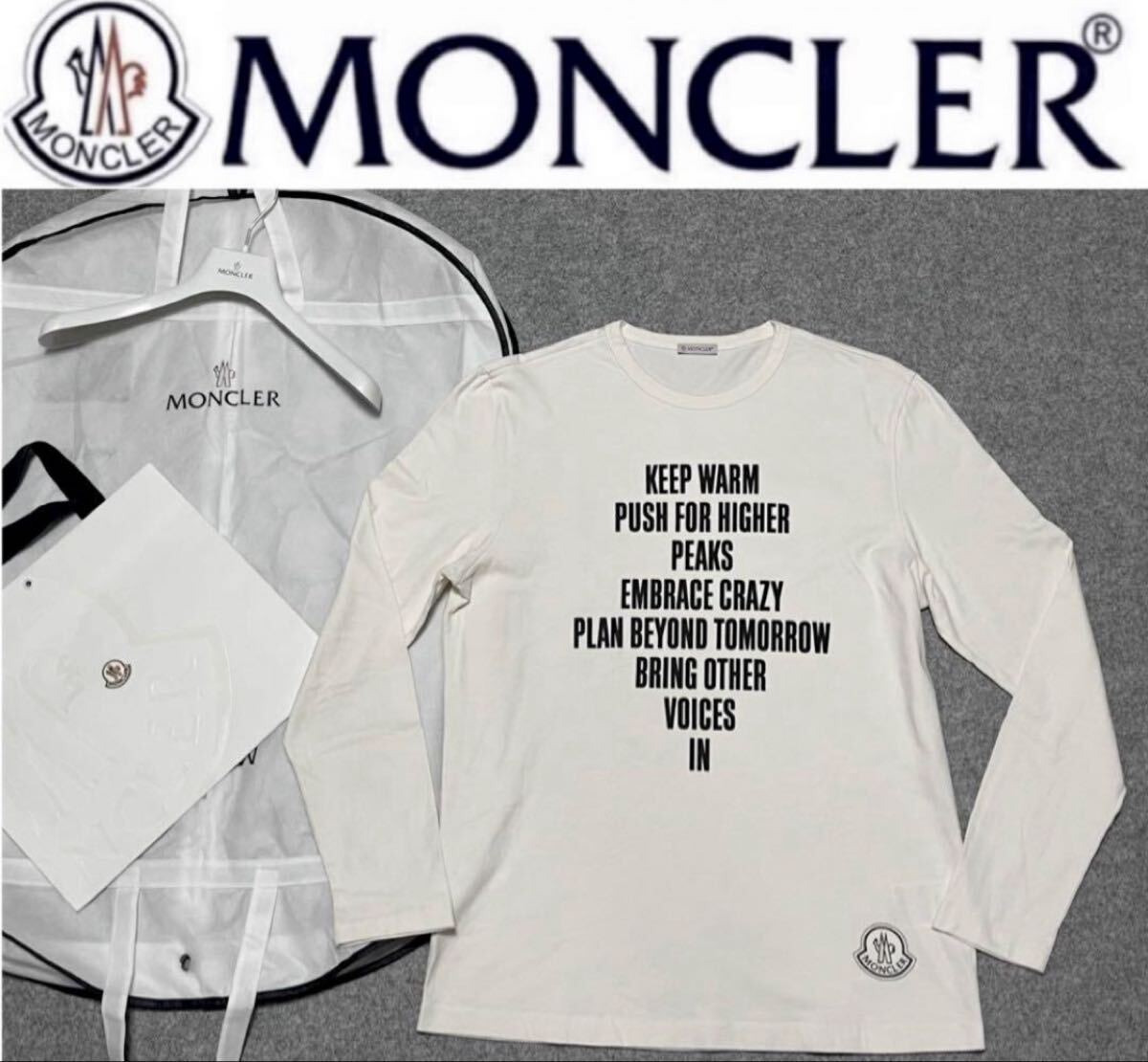 国内正規モンクレール MONCLER クルーネック長袖Tシャツ g20918d00012 8390T ホワイト メンズ ロンT XXL 高級デラックスクリーニング済拍卖