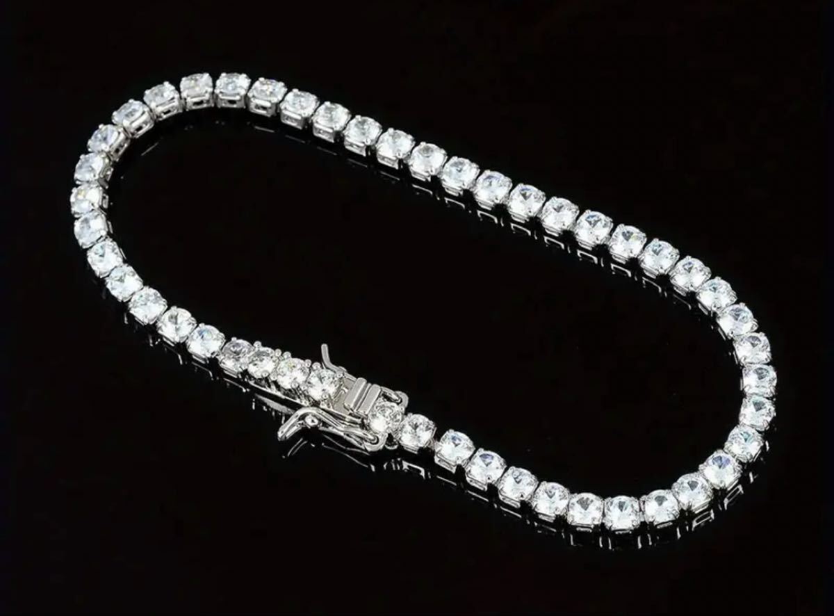 高品質♪ 3mm CZダイヤ テニスブレスレット ゴールド K18WG コーティング★男女兼用 18cm拍卖