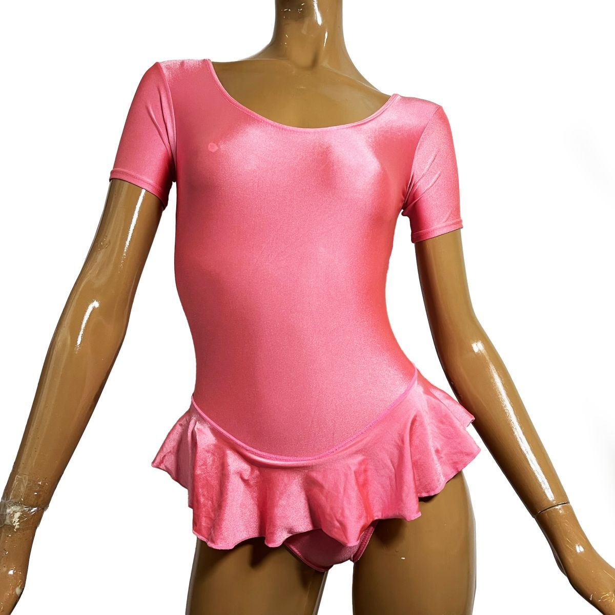1 レオタード(S程度)★光沢ピンク・フレアスカート付き・伸縮性あり拍卖