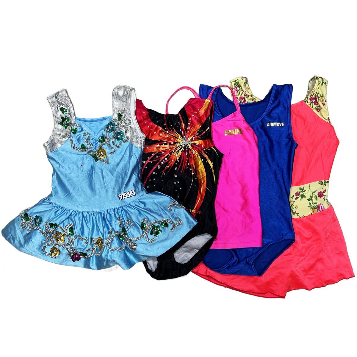 3【5枚セット】光沢レオタード(ジュニアM~SS)★ササキSASAKIエアムーブ★ノースリーブ・スカート付き拍卖