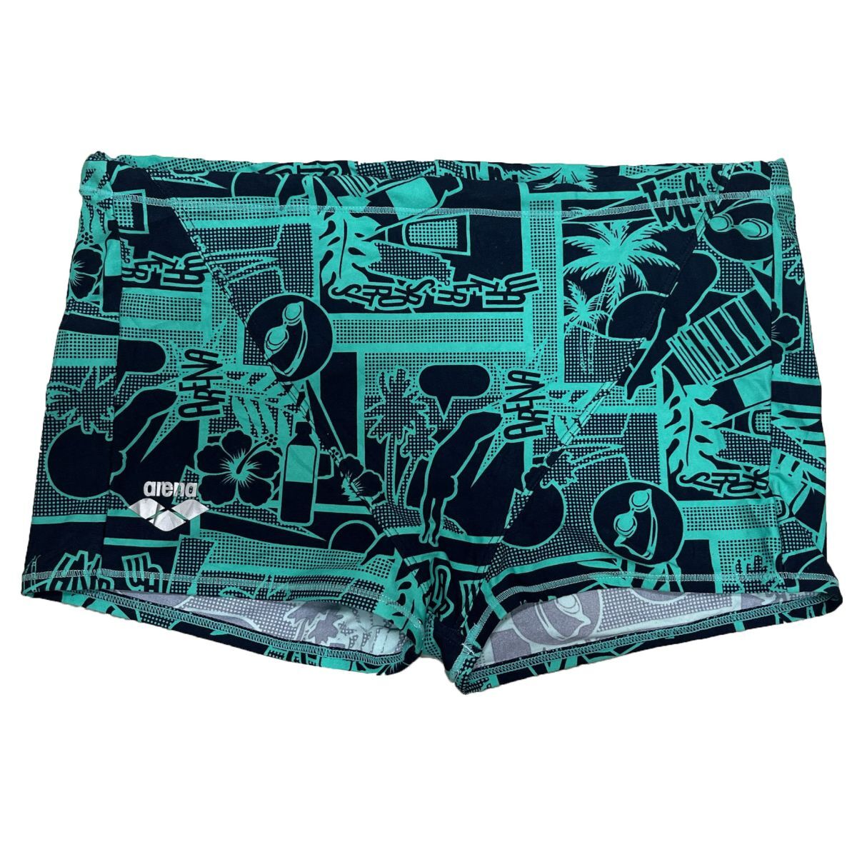 22アリーナ男子競泳水着★(O)★競パン★タフスーツ・黒グリーン柄模様拍卖