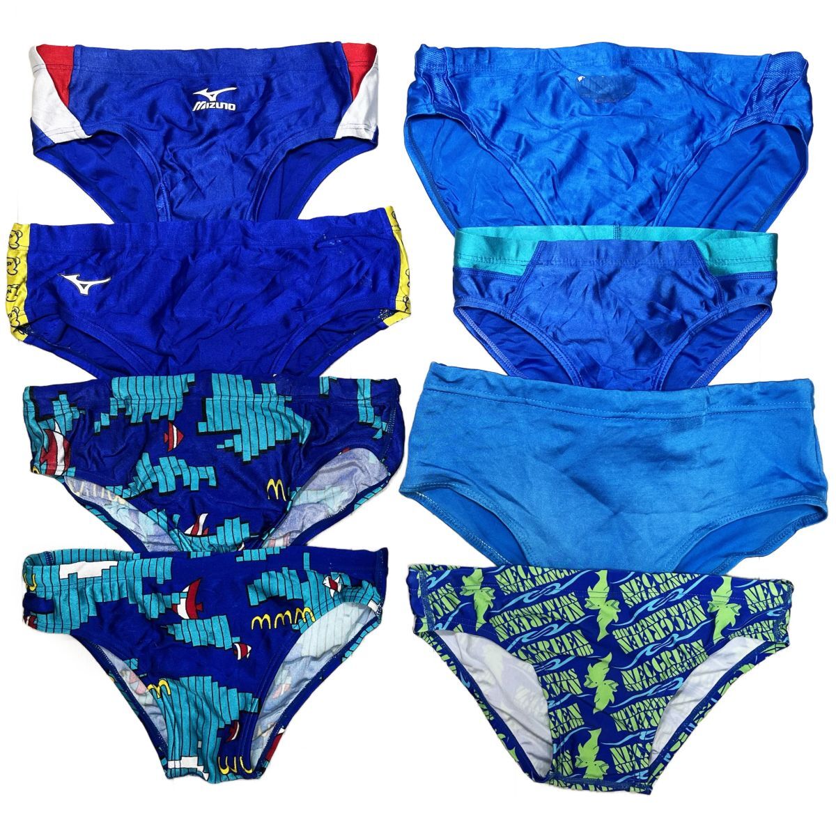 29【整理品リサイクル】ブルー系男子競泳水着8枚セット★(130~L)★競パン★ミズノ・アリーナ・ルートワン★スイミングクラブ専用拍卖