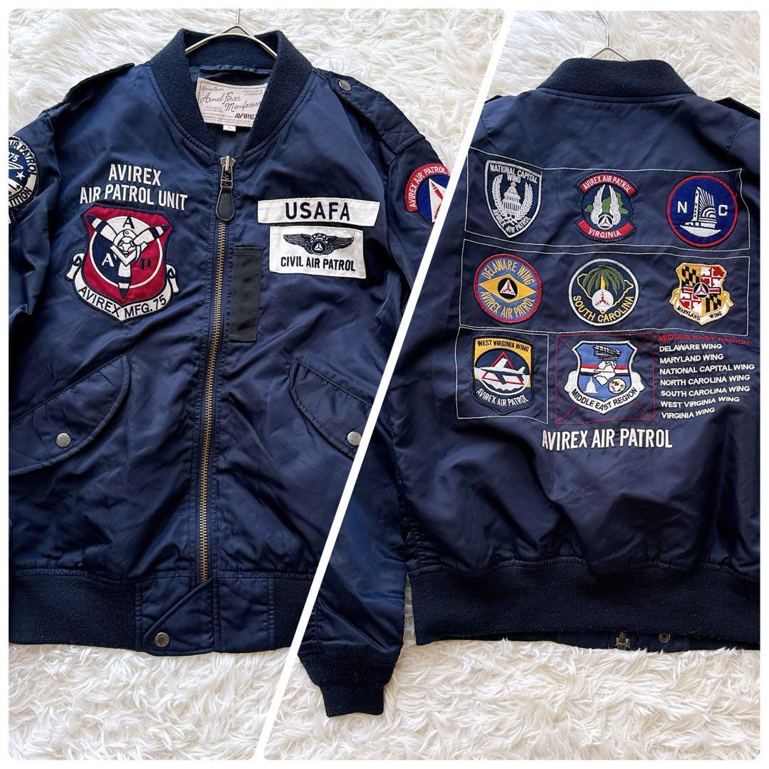 AVIREX アヴィレックス MA-1 フライトジャケット Lサイズ USAFA PATCHED ワッペン刺繍 バックプリント ナイロンブルゾン Lサイズ拍卖