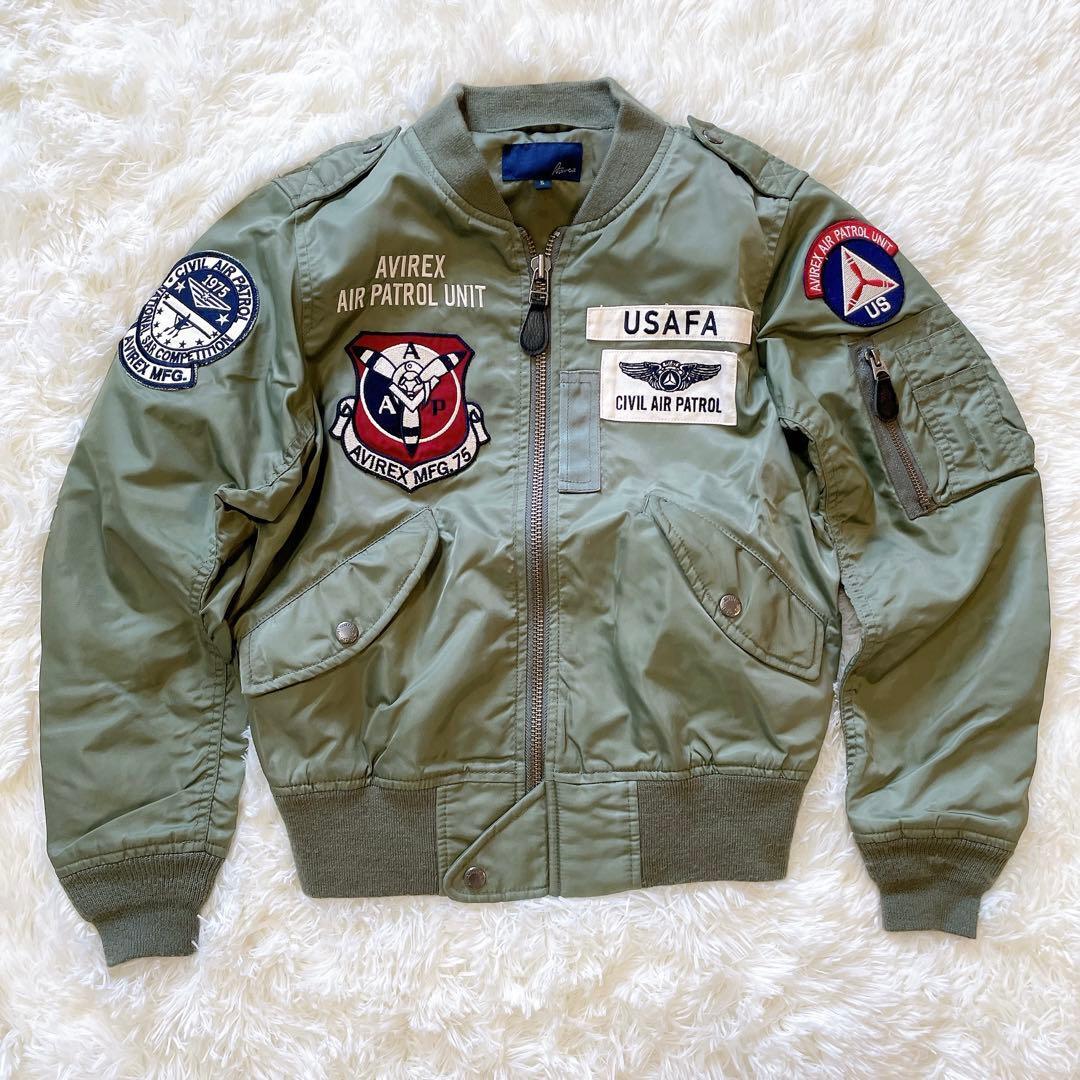 AVIREX アヴィレックス MA-1 フライトジャケット L-2タイプ ワッペン バックロゴ メンズ Sサイズ ミリタリー アウター ブルゾン 拍卖
